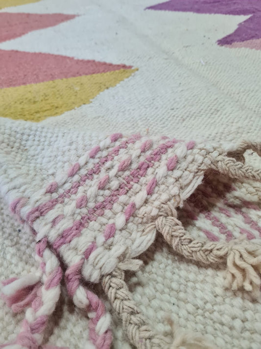 Nomad’s Dawn – Pastel Zanafi Flatweave in Rose, Lilac & Saffron