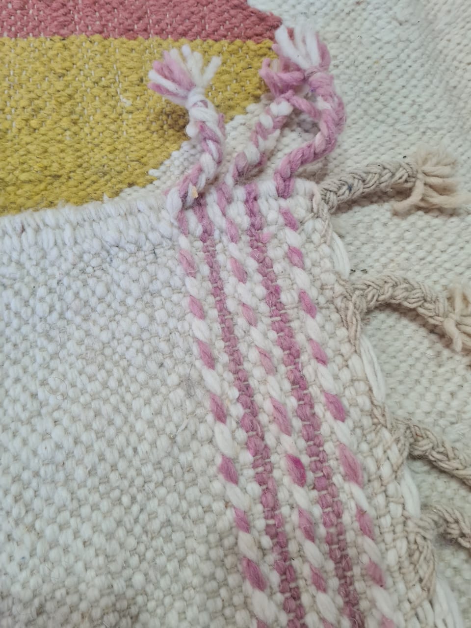 Nomad’s Dawn – Pastel Zanafi Flatweave in Rose, Lilac & Saffron
