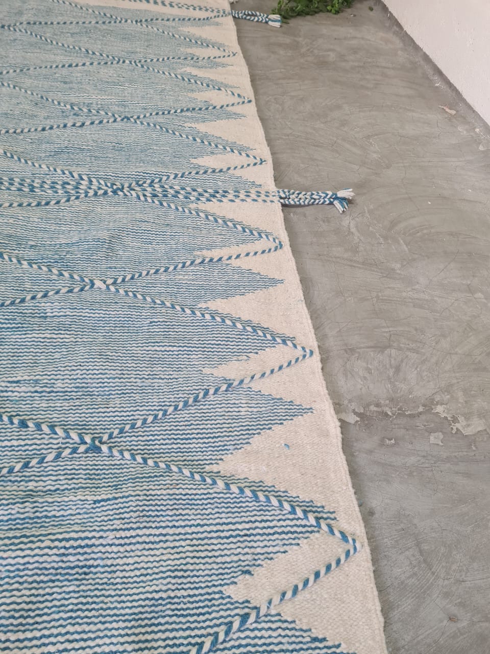 Peaceful Vibes – Pale Blue Zanafi Kilim with Geometric Calm
