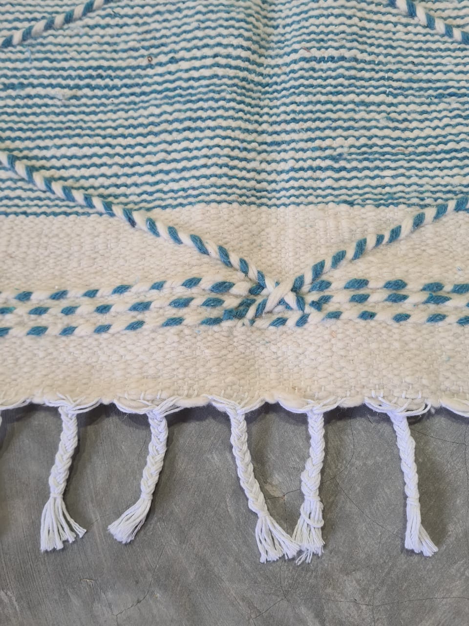 Peaceful Vibes – Pale Blue Zanafi Kilim with Geometric Calm