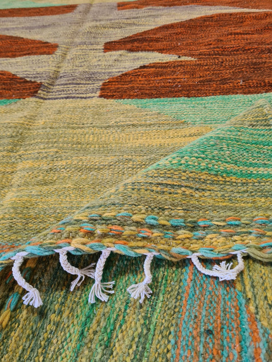 Terracotta Horizons – Joha Kilim in Earth & Chlorophyll Bands