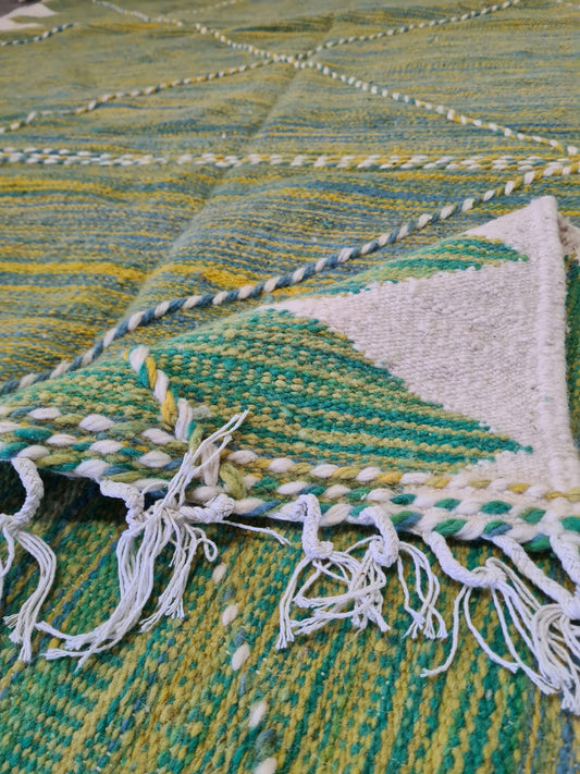 Emerald Horizon – Zanafi Flatweave in Verdant Geometry
