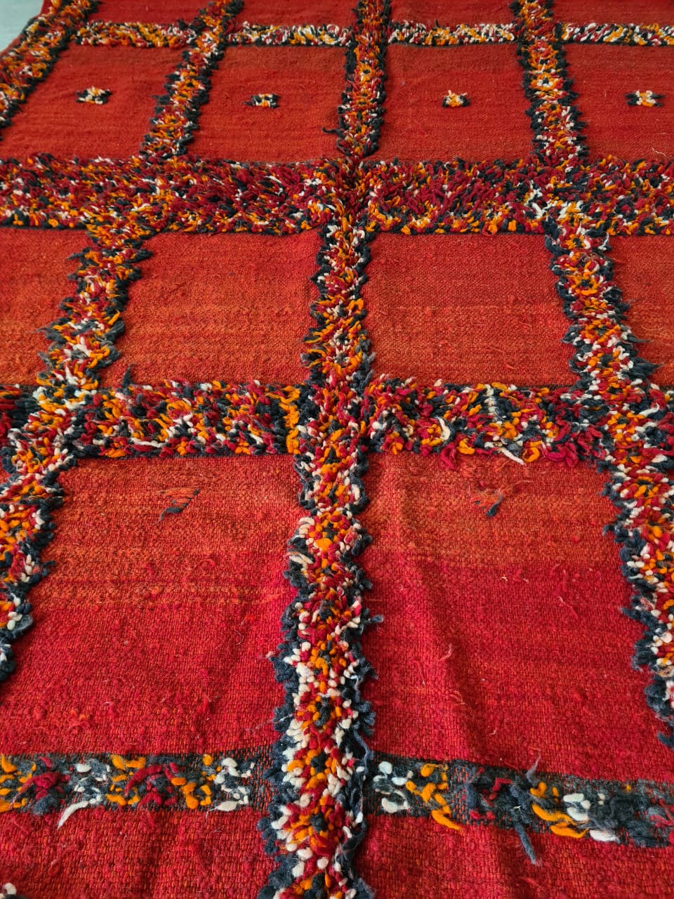 Red Glyph Mosaic – Vintage Zemmour Rug in Woven Script