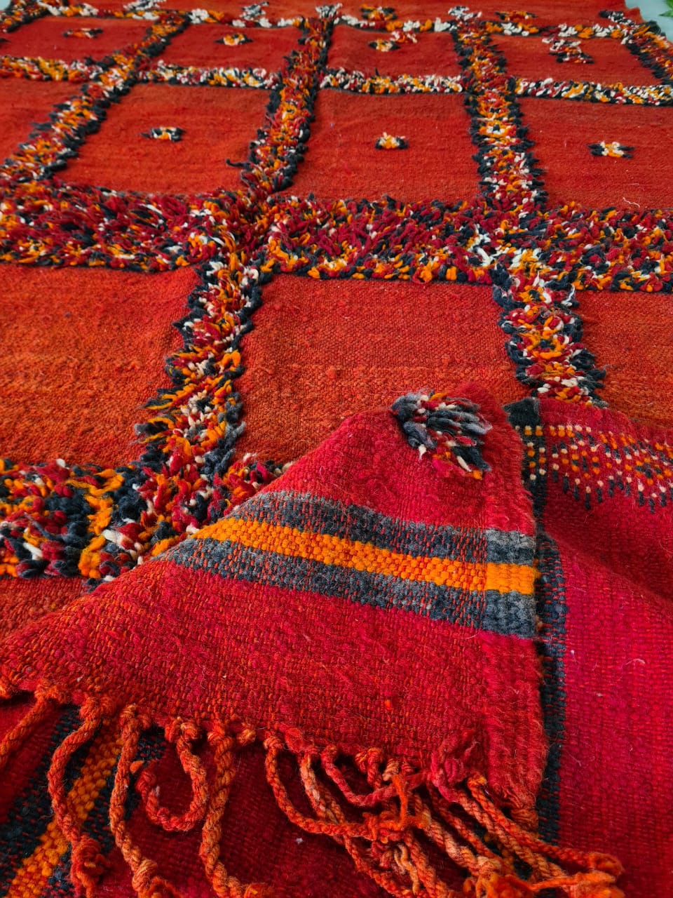 Red Glyph Mosaic – Vintage Zemmour Rug in Woven Script