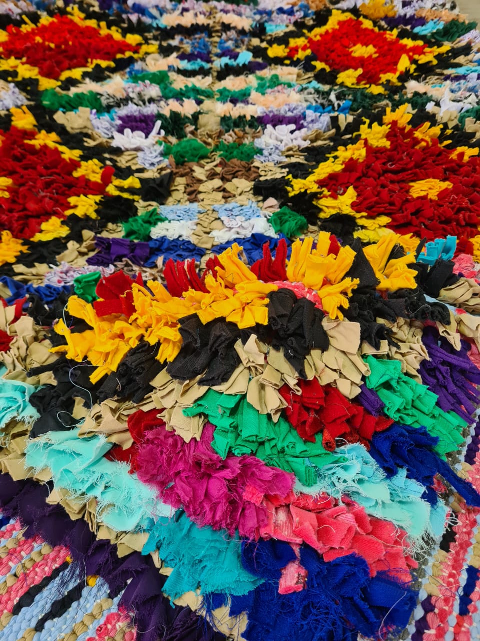 Prismatic Orchard – Amazigh Boucherouite in Reclaimed Chromatics