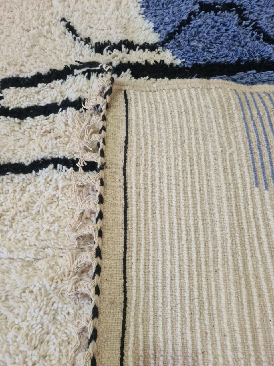 Lacustrine Silence – Beni Mrirt Rug in Indigo and Ecru