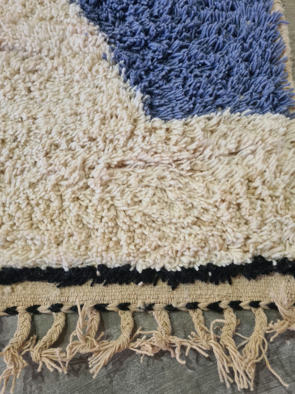 Lacustrine Silence – Beni Mrirt Rug in Indigo and Ecru