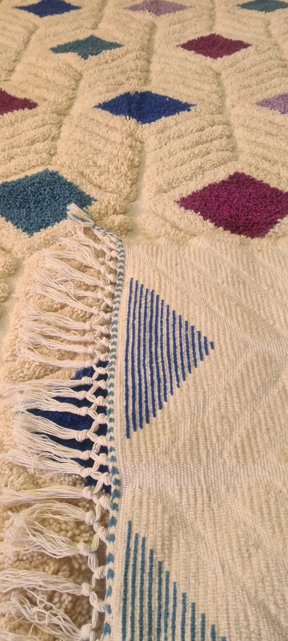 Azilal Chevron Diamonds — Multicolor on Ivory Wool