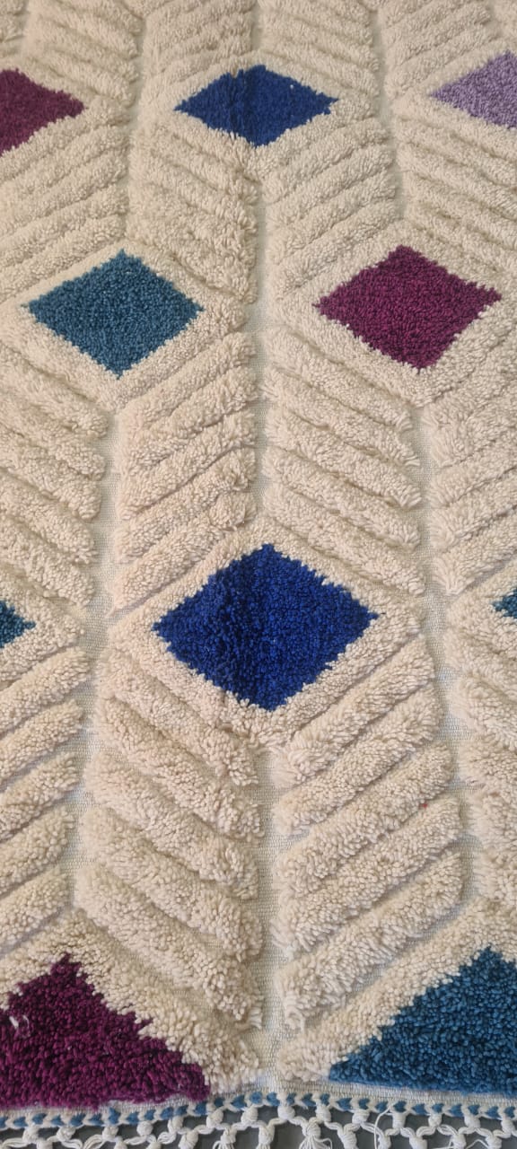 Azilal Chevron Diamonds — Multicolor on Ivory Wool
