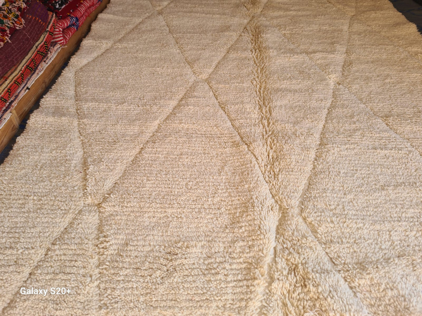 Beni Ourain Ivory Relief Diamond Field — Hand-Knotted High Atlas Wool