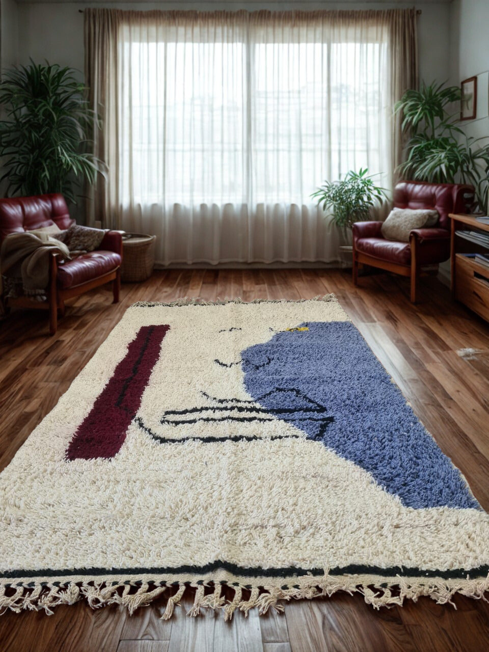 Lacustrine Silence – Beni Mrirt Rug in Indigo and Ecru