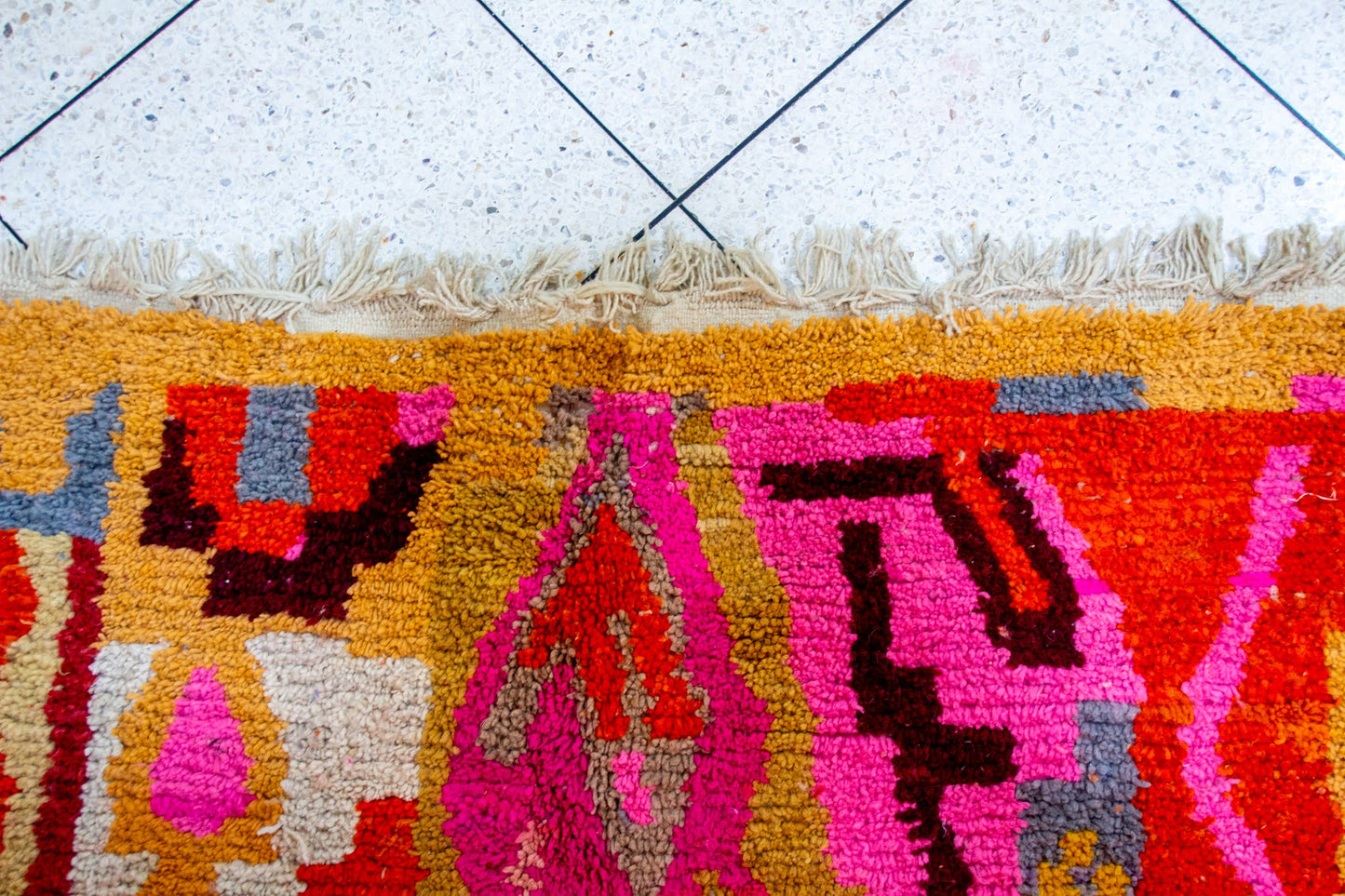 Boujaad V-Ray & Patchwork Symbols — Multicolor Wool on Ivory Ground