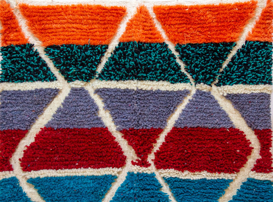 Boujaad Pile Rug — Chromatic Geometric Panels on Ivory Ground
