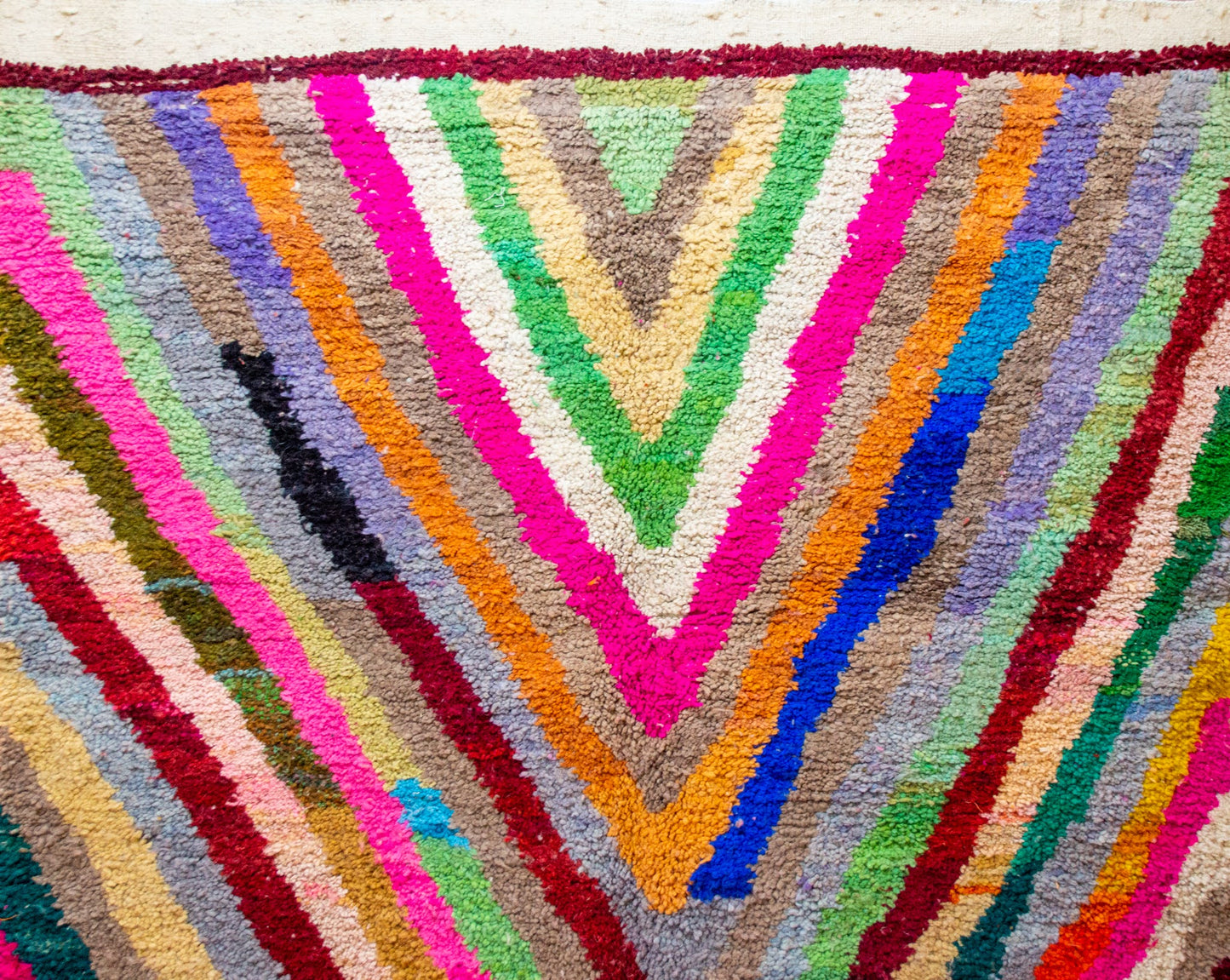 Boujaad V-Ray & Patchwork Symbols — Multicolor Wool on Ivory Ground