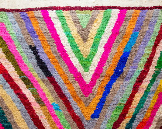 Boujaad V-Ray & Patchwork Symbols — Multicolor Wool on Ivory Ground