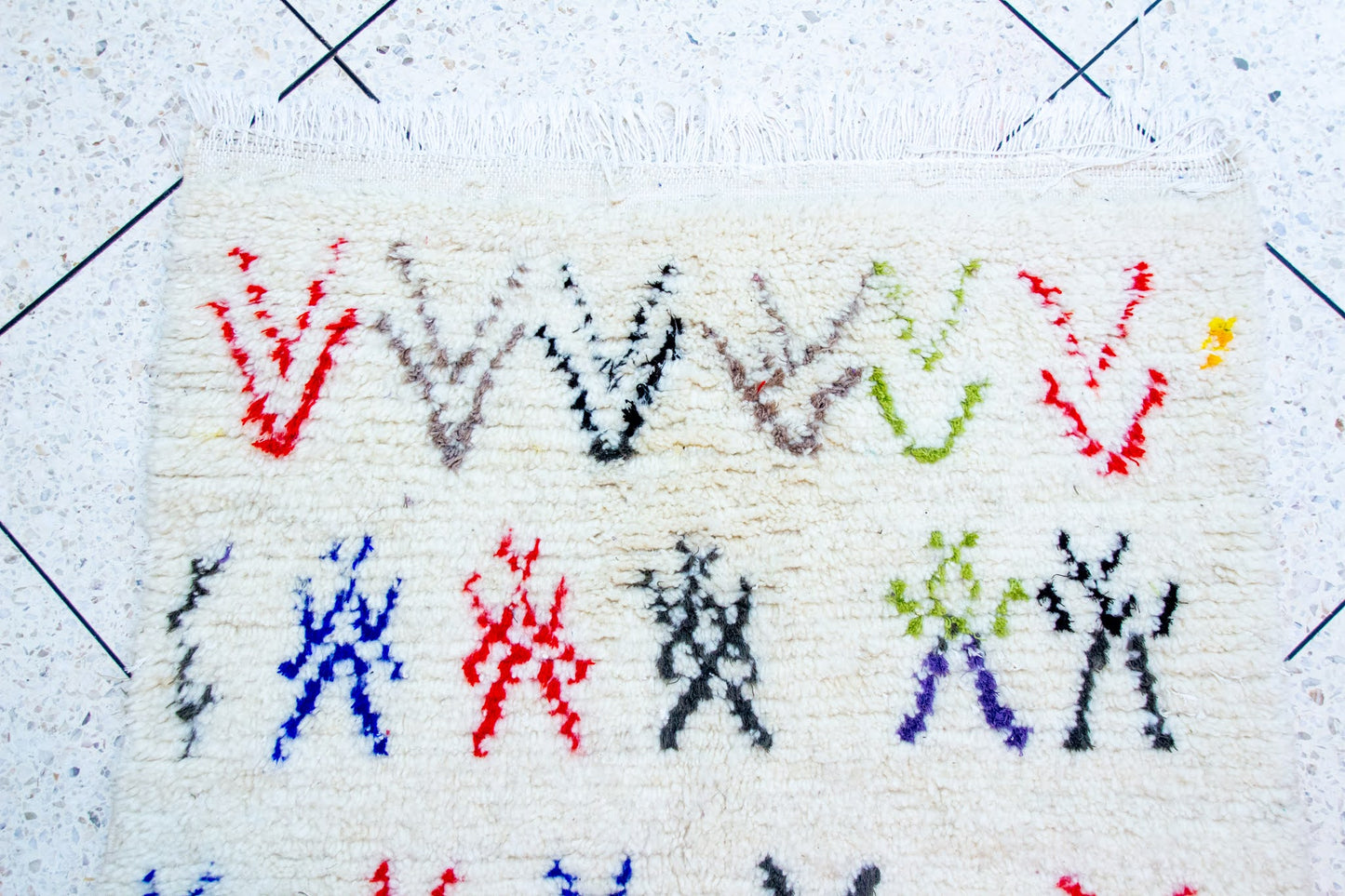 Azilal Glyph Ledger — Ivory Wool with Multicolor Motifs