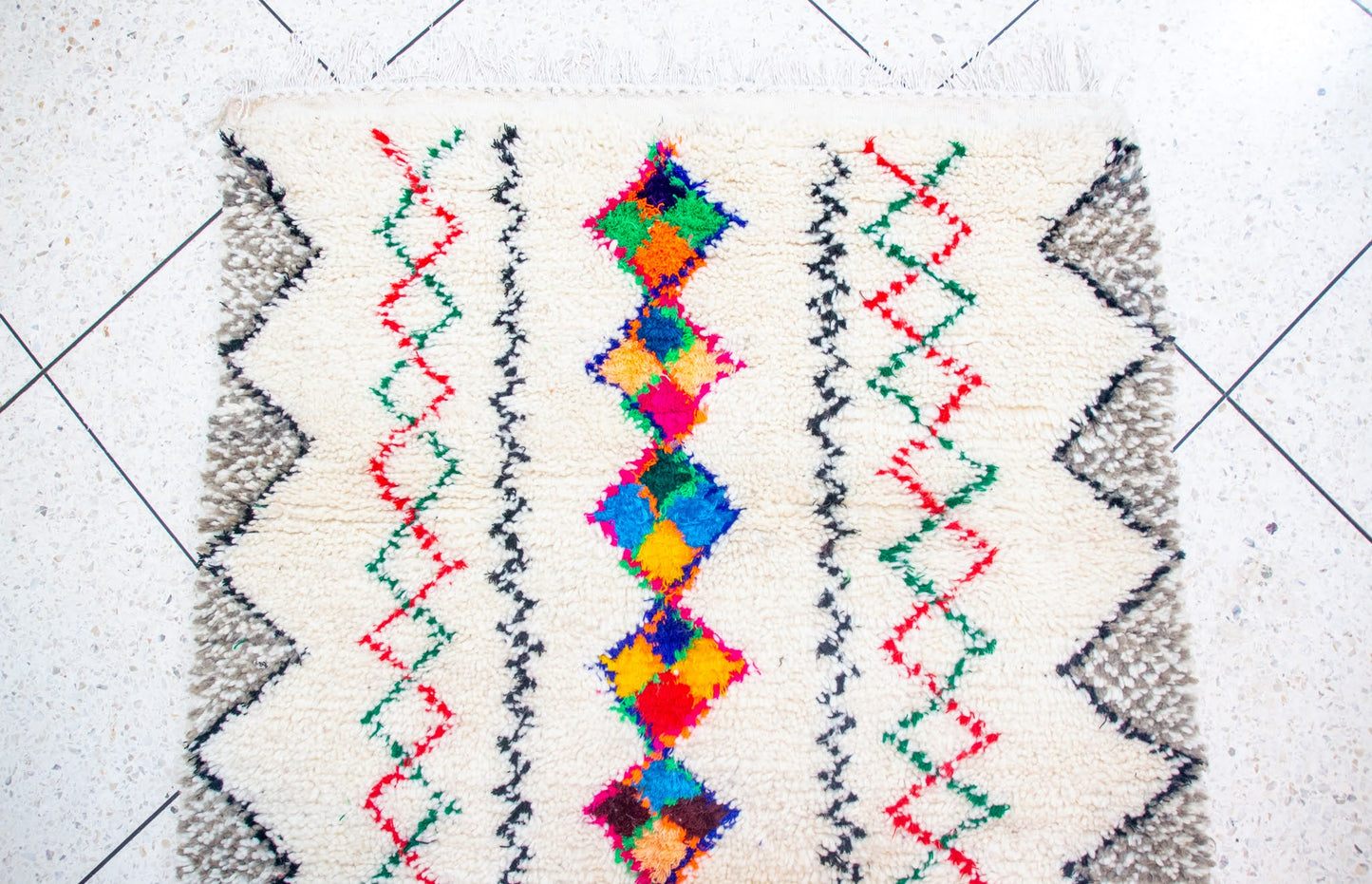 Azilal Pile Rug — Ivory Field with Chromatic Lozenge Axis