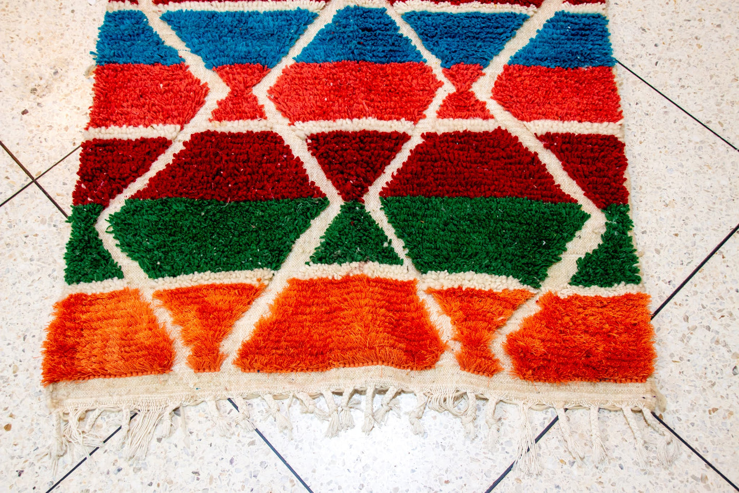 Boujaad Pile Rug — Chromatic Geometric Panels on Ivory Ground