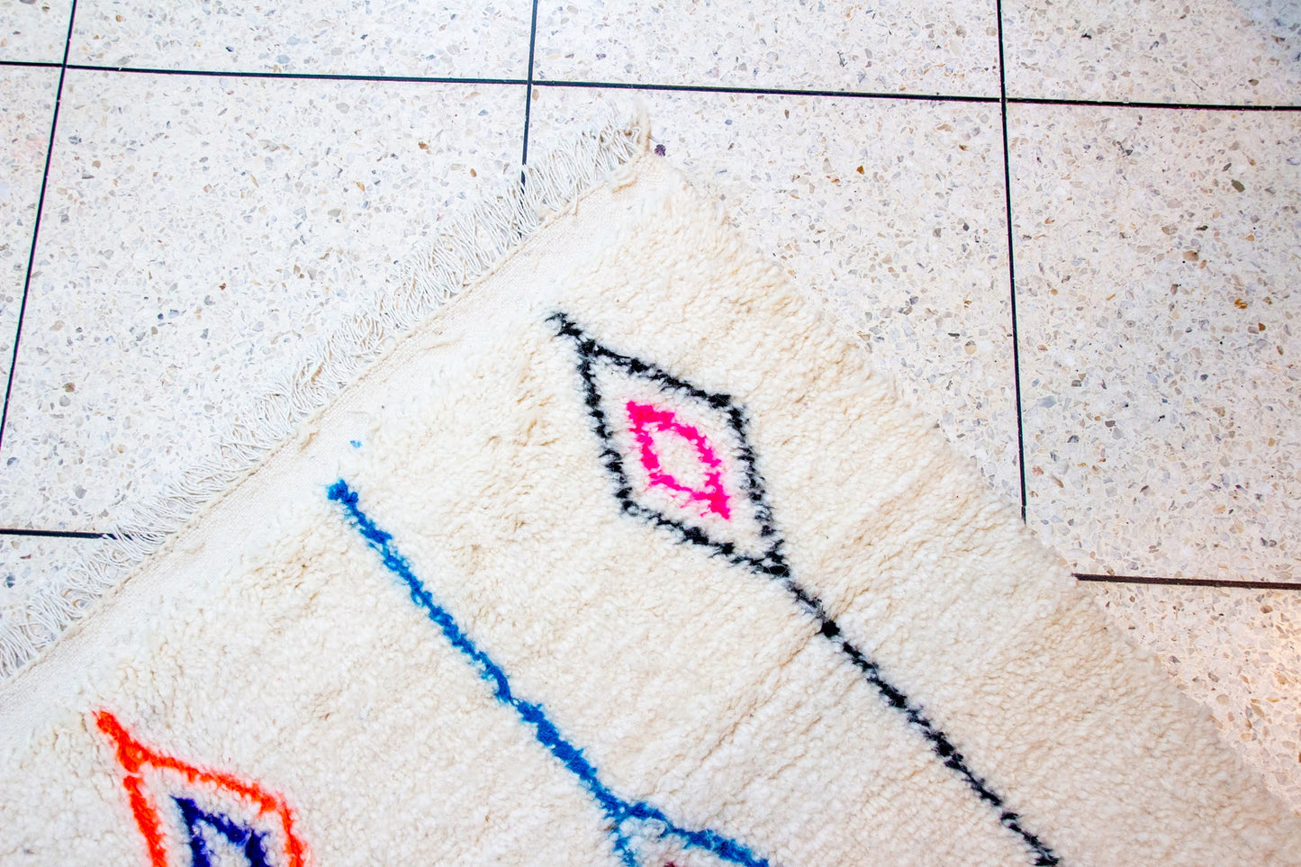 Azilal Vertical Totems — Ivory Wool with Cobalt, Neon Orange & Charcoal