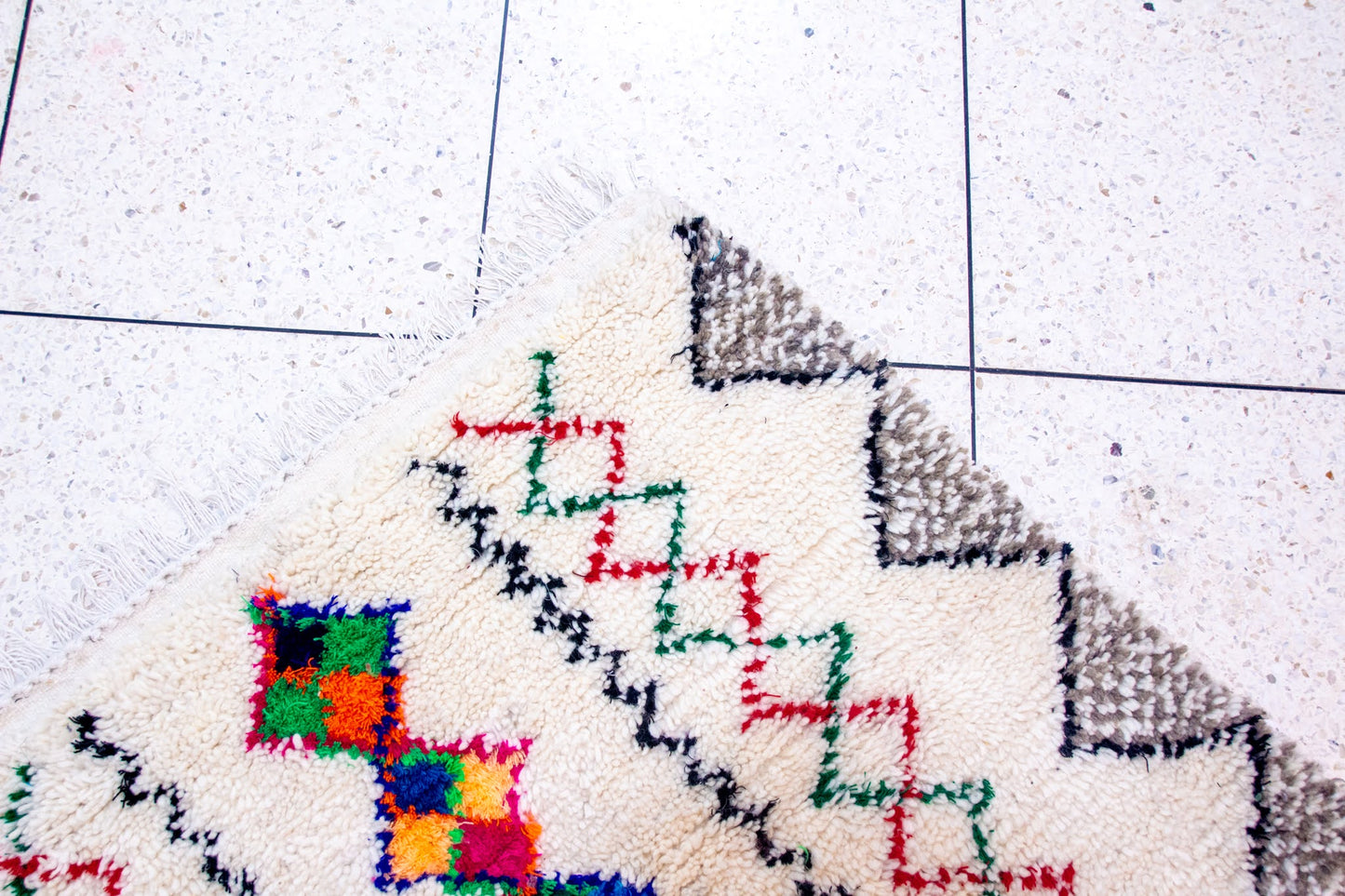 Azilal Pile Rug — Ivory Field with Chromatic Lozenge Axis