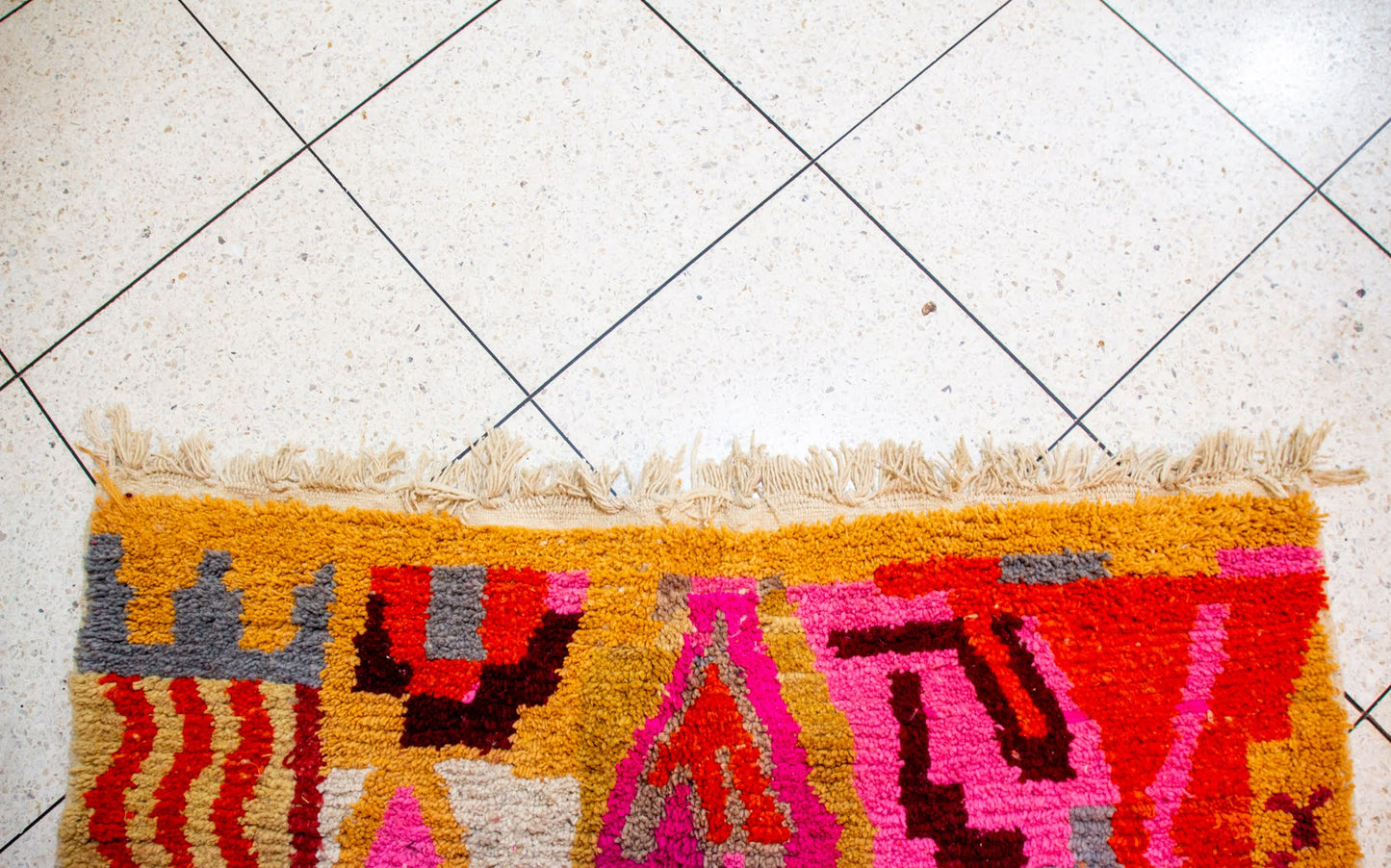 Boujaad V-Ray & Patchwork Symbols — Multicolor Wool on Ivory Ground