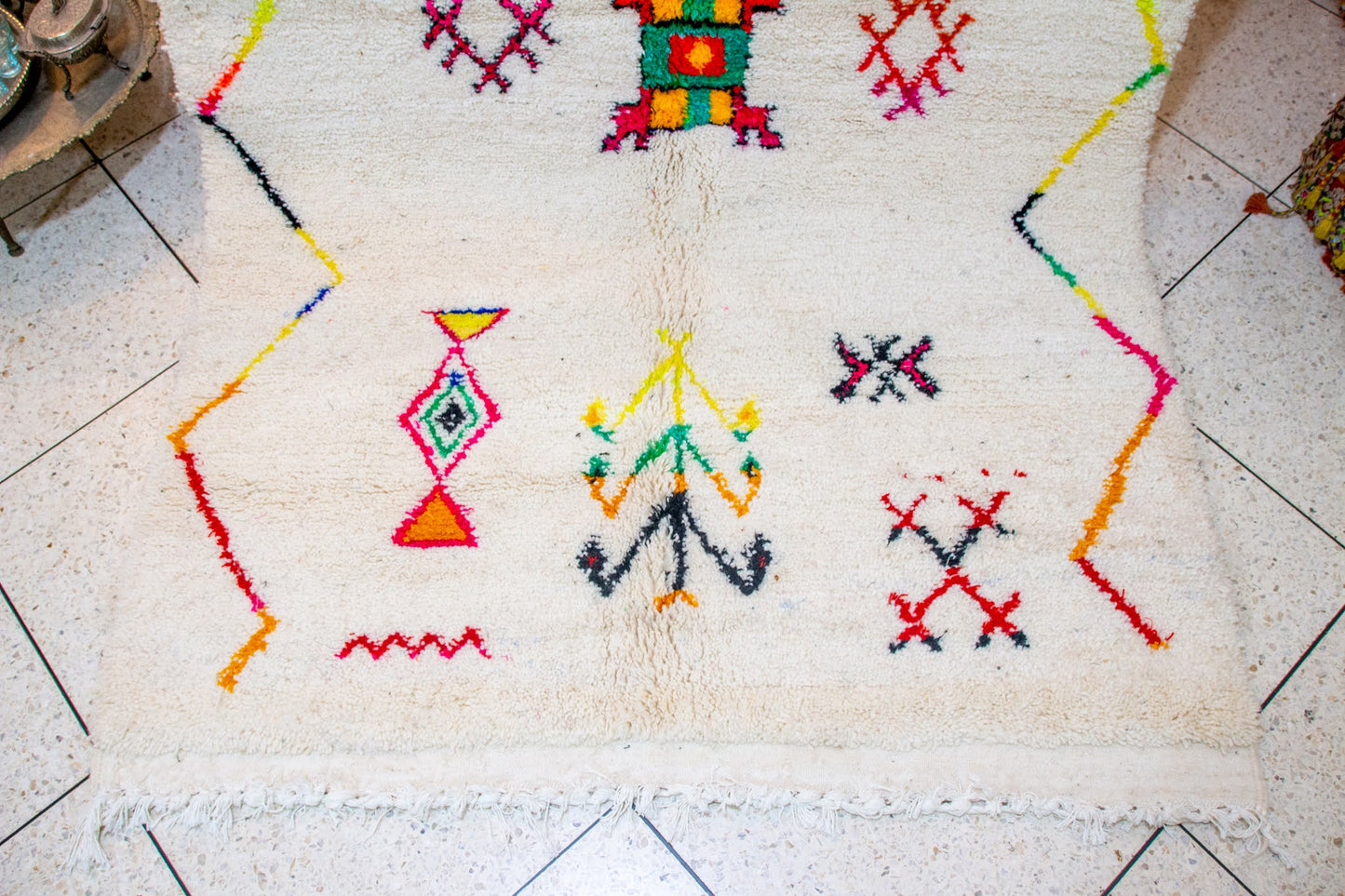 Azilal Symbolic Constellation — Ivory Wool with Multicolor Amazigh Glyphs