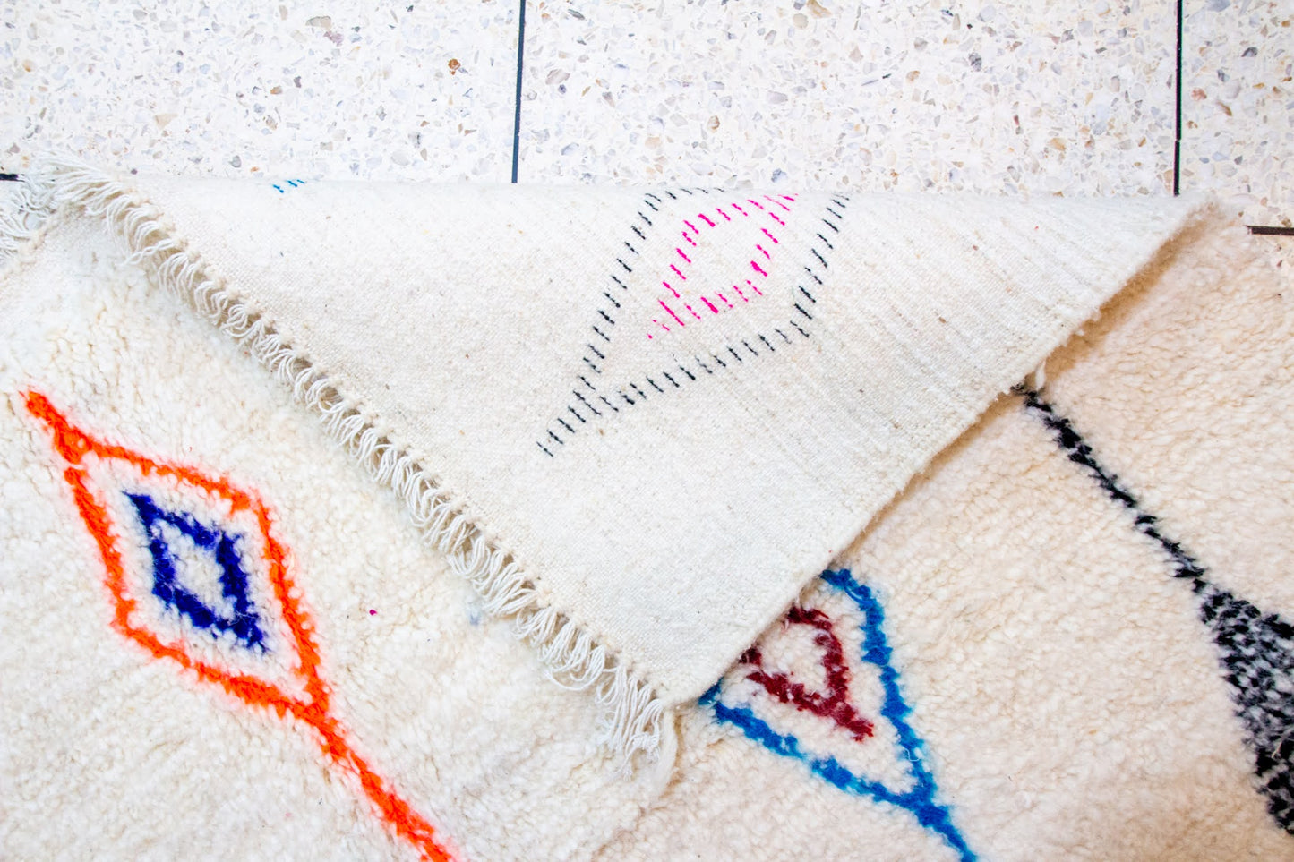 Azilal Vertical Totems — Ivory Wool with Cobalt, Neon Orange & Charcoal