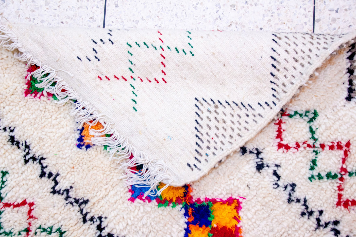 Azilal Pile Rug — Ivory Field with Chromatic Lozenge Axis