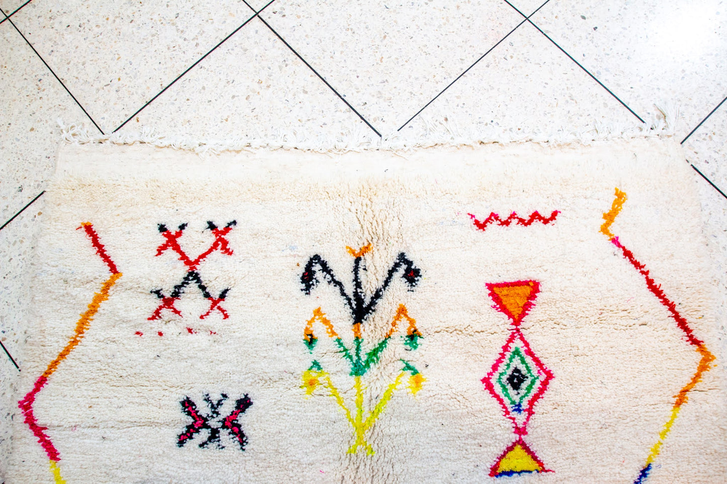 Azilal Symbolic Constellation — Ivory Wool with Multicolor Amazigh Glyphs