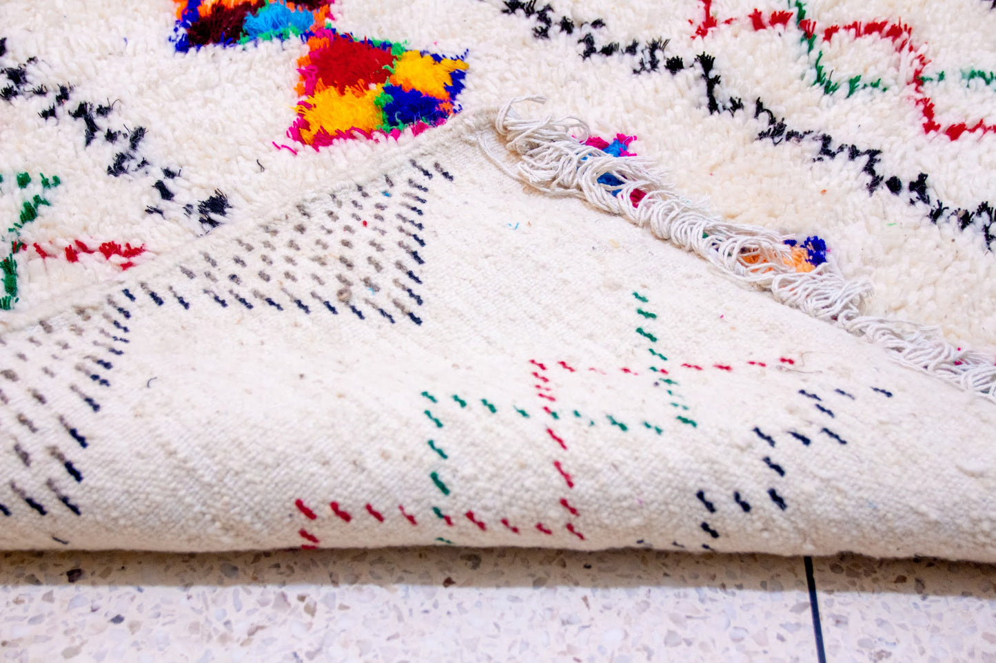 Azilal Pile Rug — Ivory Field with Chromatic Lozenge Axis