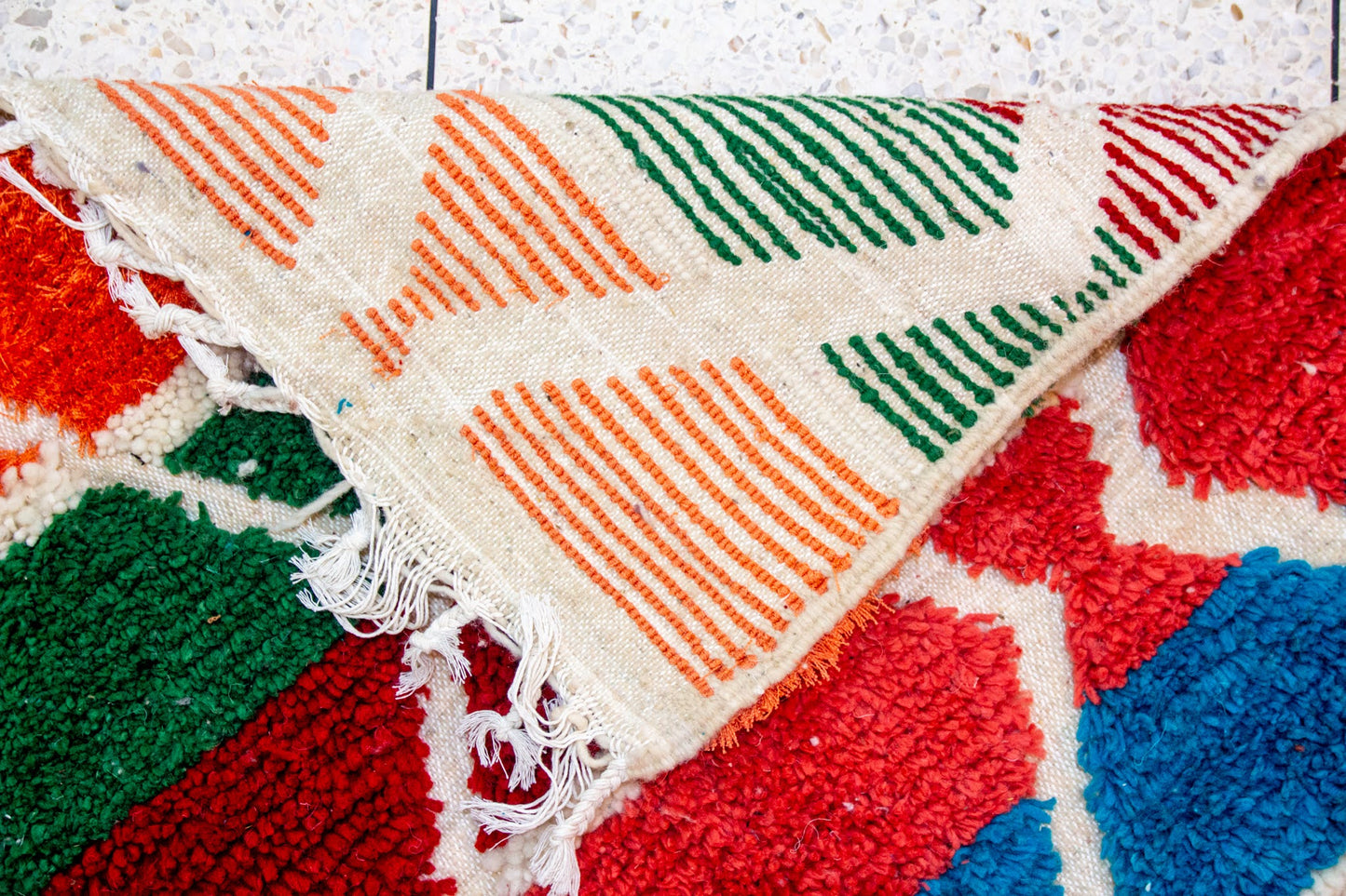 Boujaad Pile Rug — Chromatic Geometric Panels on Ivory Ground