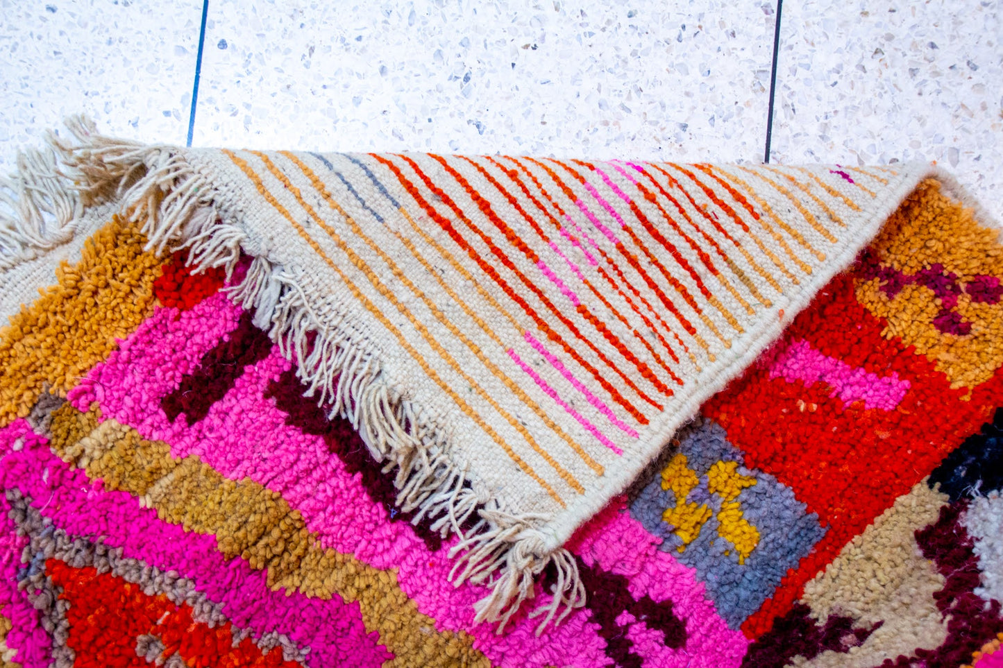 Boujaad V-Ray & Patchwork Symbols — Multicolor Wool on Ivory Ground