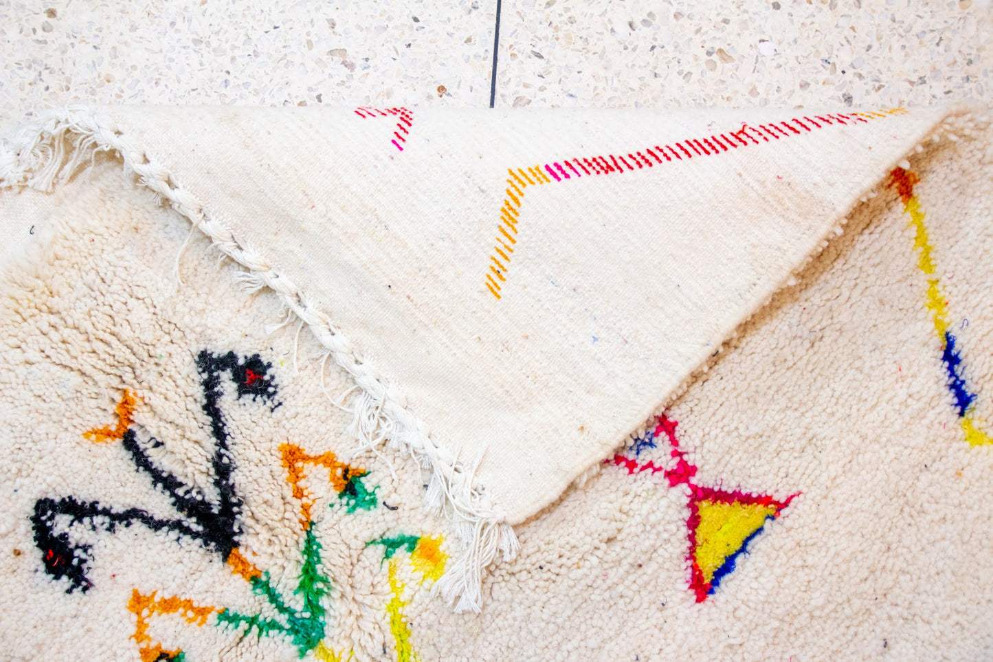 Azilal Symbolic Constellation — Ivory Wool with Multicolor Amazigh Glyphs