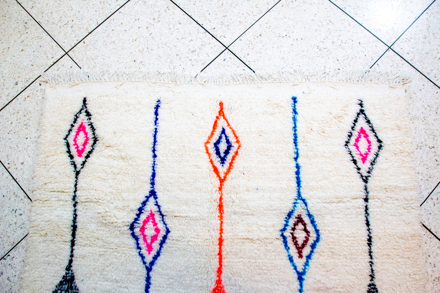 Azilal Vertical Totems — Ivory Wool with Cobalt, Neon Orange & Charcoal
