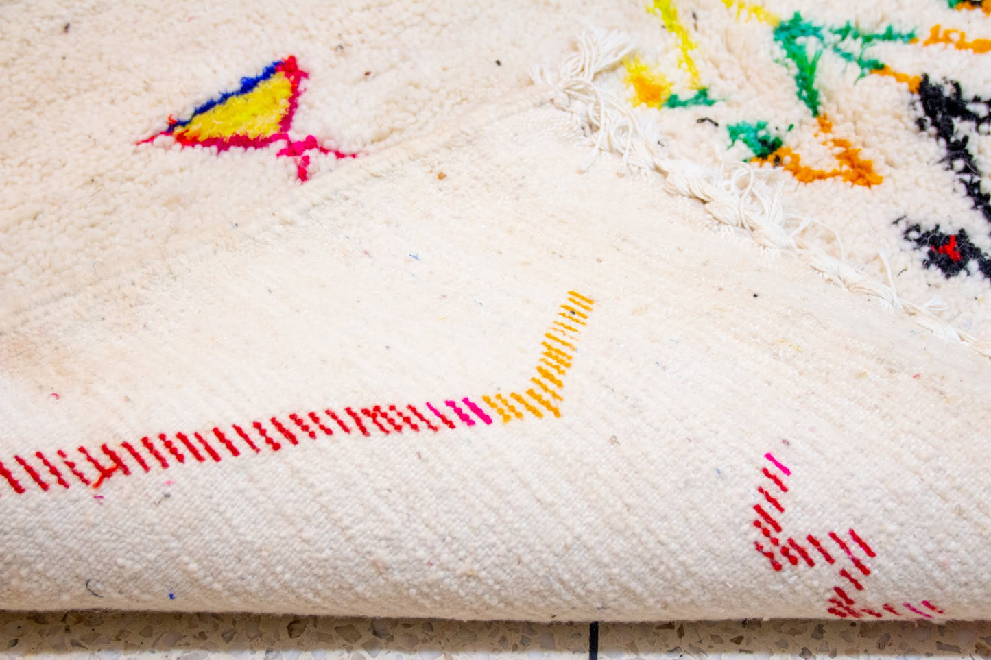 Azilal Symbolic Constellation — Ivory Wool with Multicolor Amazigh Glyphs
