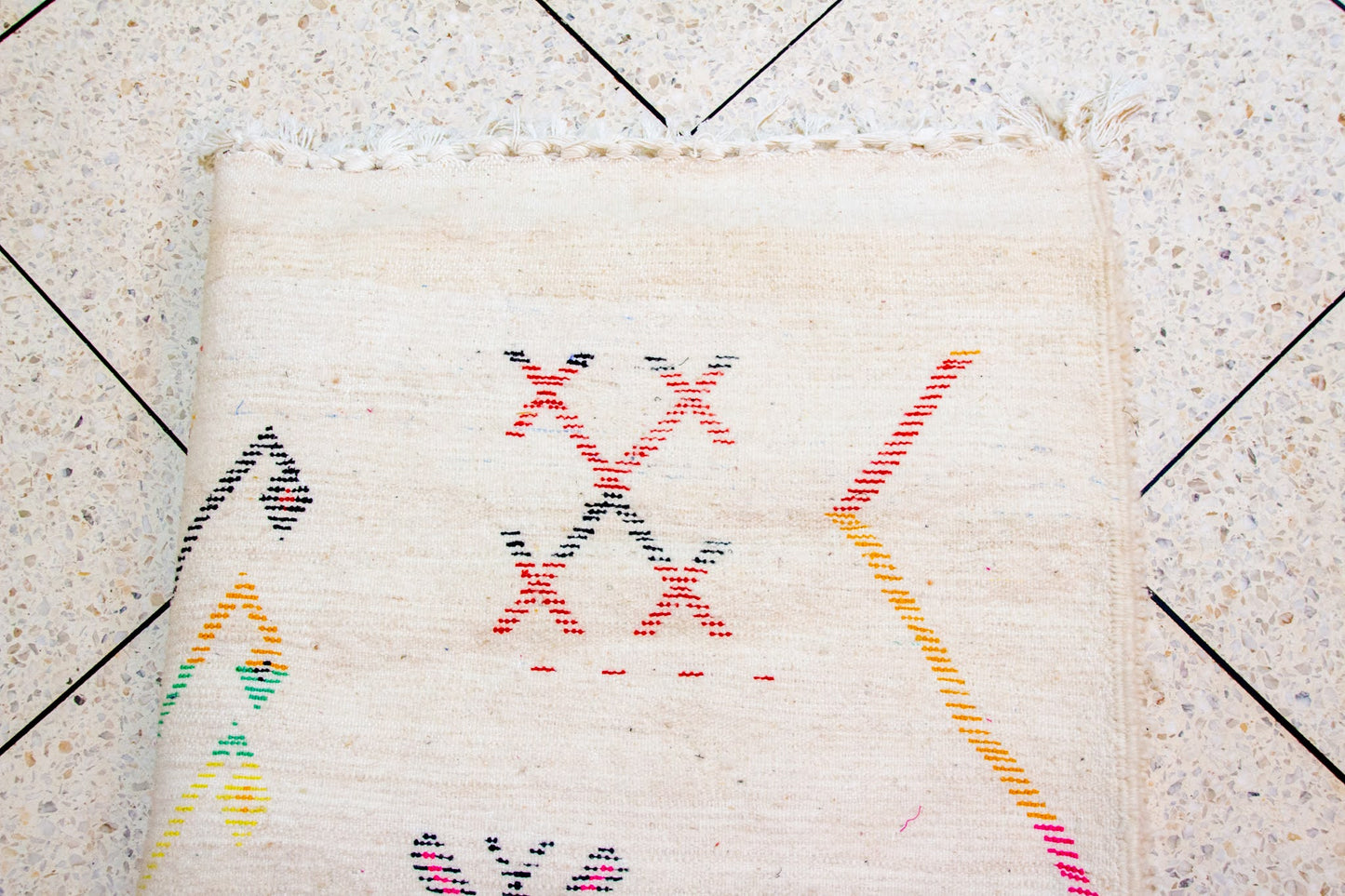 Azilal Symbolic Constellation — Ivory Wool with Multicolor Amazigh Glyphs