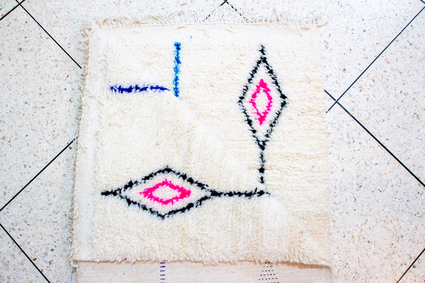 Azilal Vertical Totems — Ivory Wool with Cobalt, Neon Orange & Charcoal
