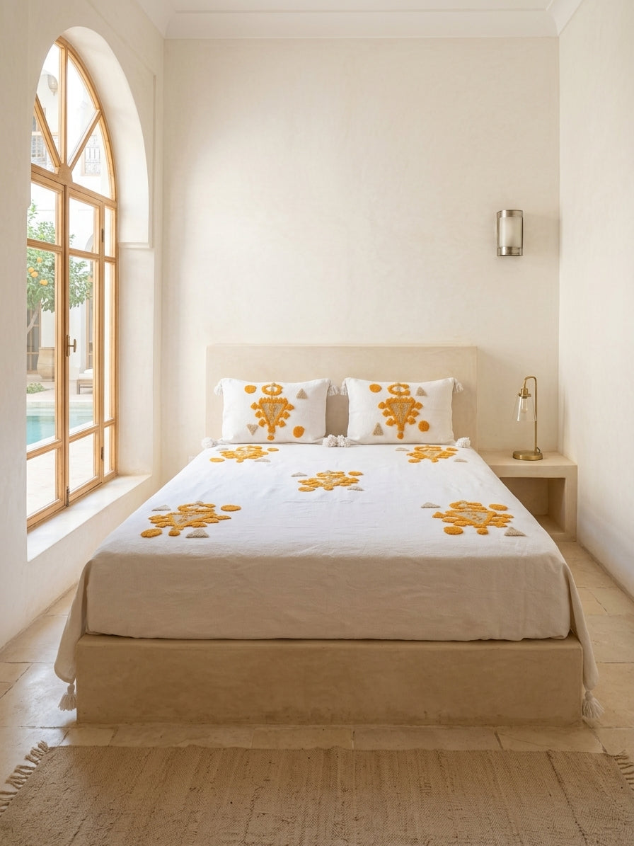 Safi Tufted Bedcover — Amber Medallions on Ivory
