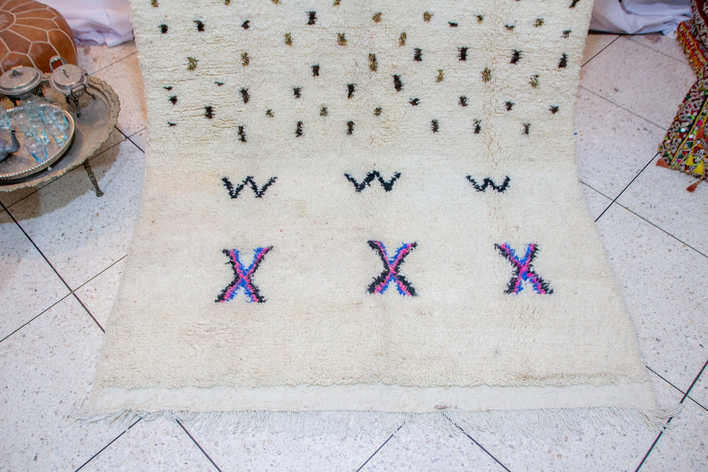 Azilal Pile Rug — Ivory Constellation with “X” & “W” Charms