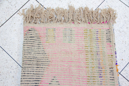 Boujaad Pile Rug — Fuchsia Field with Rainbow Side Band & Jewel Diamonds