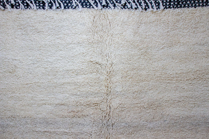 Beni Ourain Pile Rug — Ivory Abrash with Indigo Check Bands