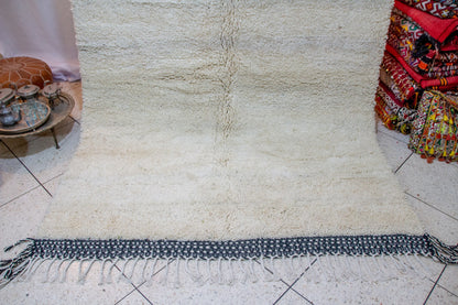 Beni Ourain Pile Rug — Ivory Abrash with Indigo Check Bands