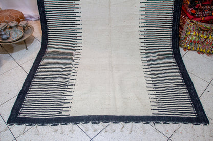 Zanafi Boujaad Flatweave — Indigo Ladder Border on Ivory