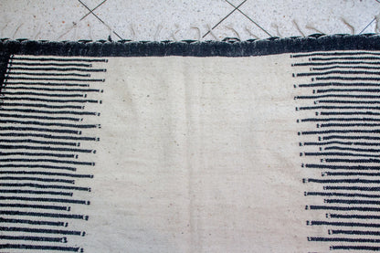 Zanafi Boujaad Flatweave — Indigo Ladder Border on Ivory