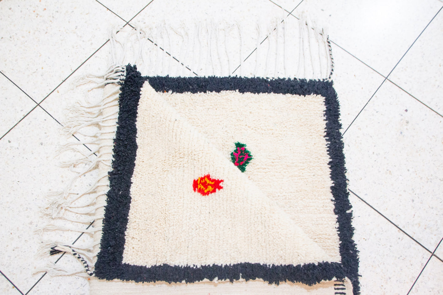 Azilal Ivory Field with Sprig Motifs — Charcoal Border