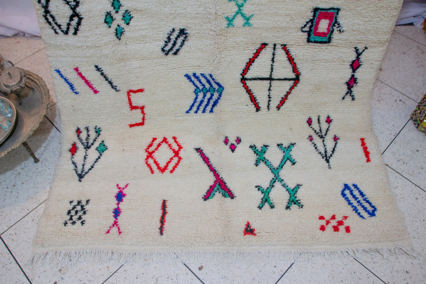 Azilal Glyph Scatter — Ivory Field with Multicolor Signs