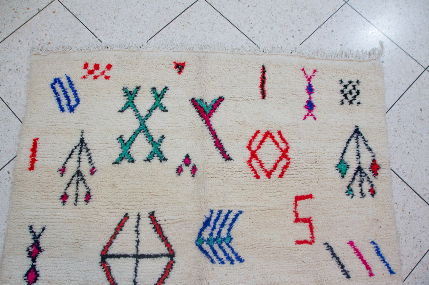 Azilal Glyph Scatter — Ivory Field with Multicolor Signs
