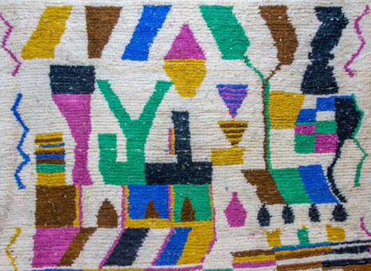 Boujaad Abstract Collage — Ivory Ground with Vivid Blocks