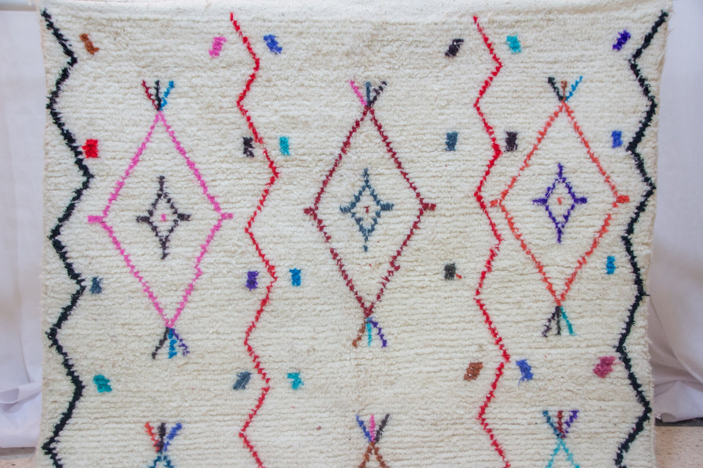 Azilal Lattice Rug — Ivory with Multicolor Diamond Medallions