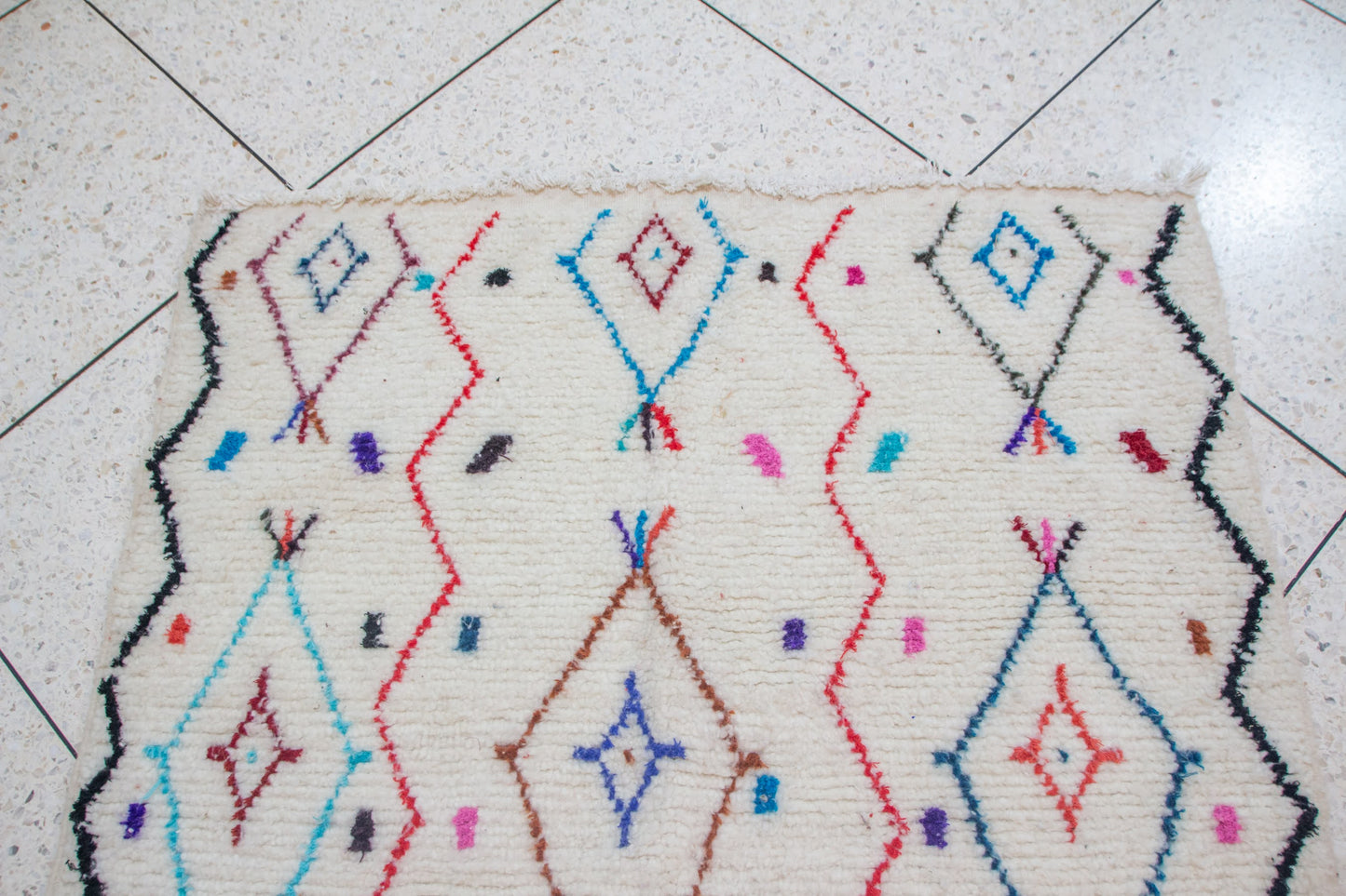 Azilal Lattice Rug — Ivory with Multicolor Diamond Medallions